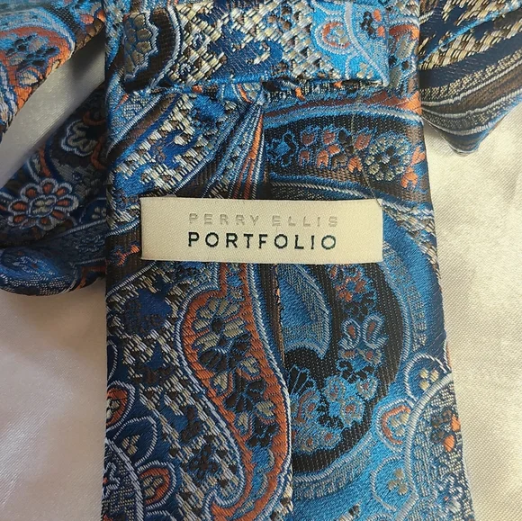 Paisley Blue and Orange Men's Tie - Picture 2 of 7